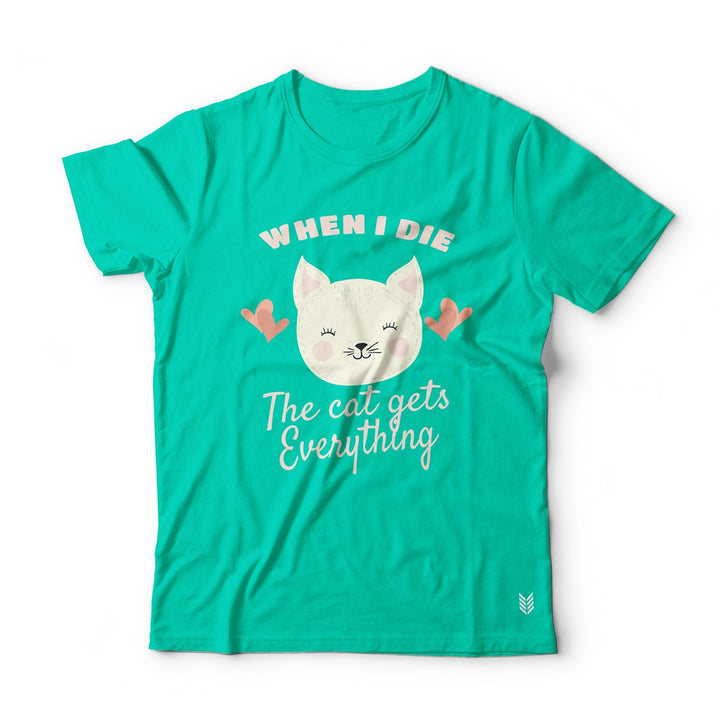 "The Cat Gets Everything" Printed Half Sleeves Basic Crew Neck Unisex Tee