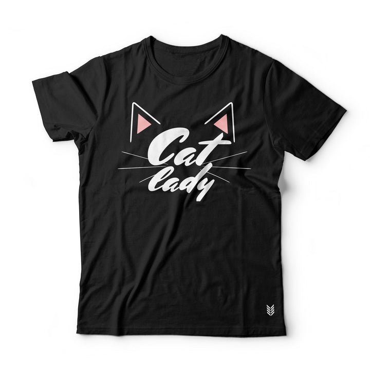 "Cat Lady" Printed Half Sleeves Basic Crew Neck Unisex Tee