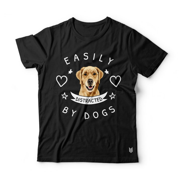 "Distracted by Dogs" Printed Half Sleeves Basic Crew Neck Unisex Tee