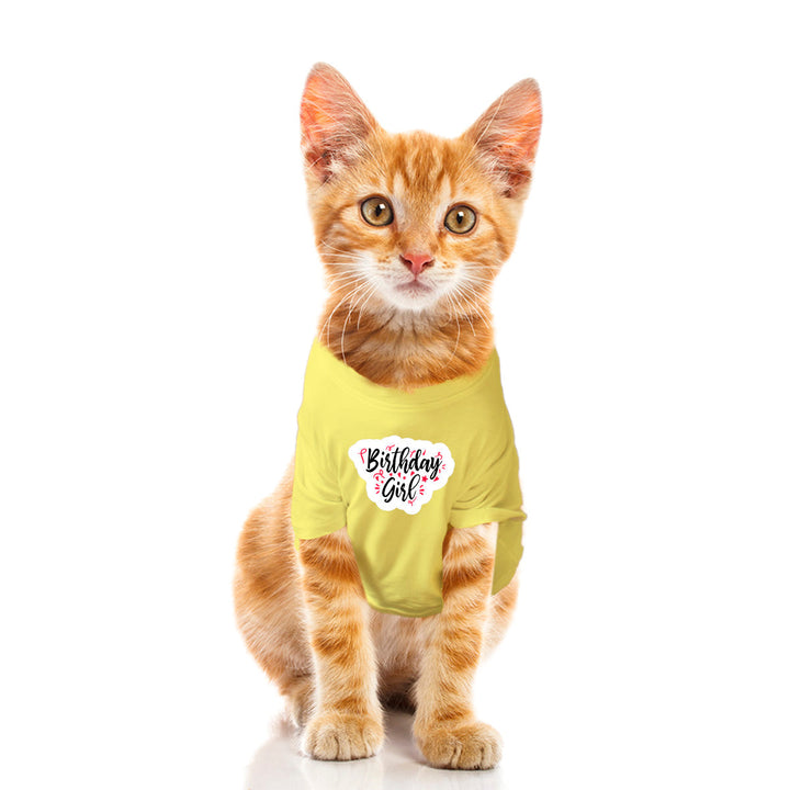 Ruse Basic Crew Neck "Birthday Girl" Printed Half Sleeves Cat Tee