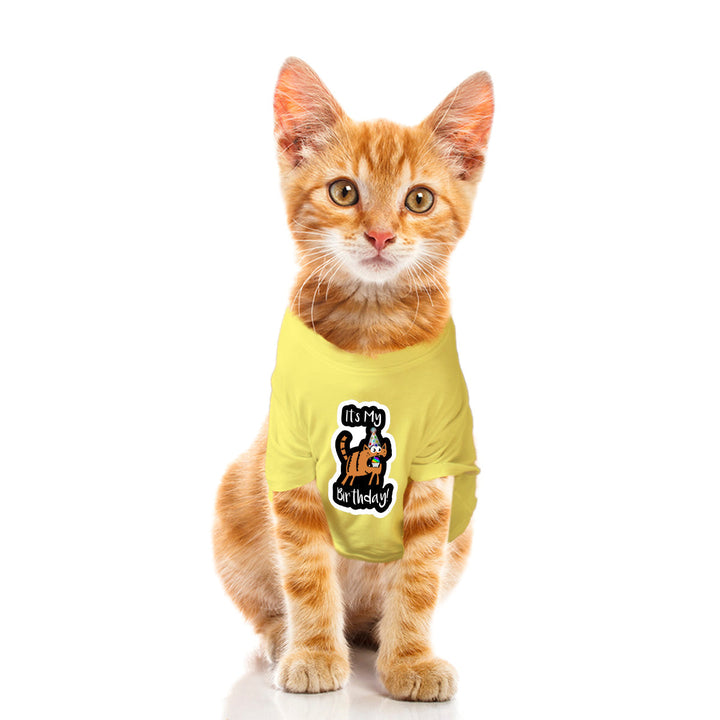 Ruse Basic Crew Neck "It's My Birthday!" Printed Half Sleeves Cat Tee