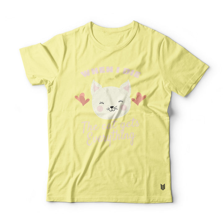 "The Cat Gets Everything" Printed Half Sleeves Basic Crew Neck Unisex Tee