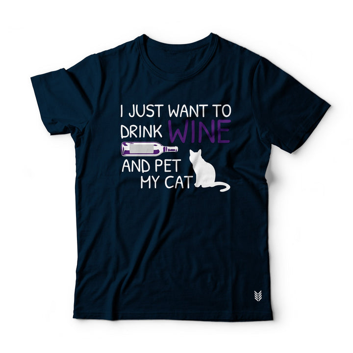 "Just Want To Pet My Cat" Printed Half Sleeves Basic Crew Neck Unisex Tee