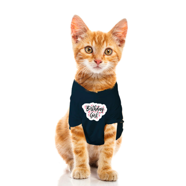 Ruse Basic Crew Neck "Birthday Girl" Printed Half Sleeves Cat Tee