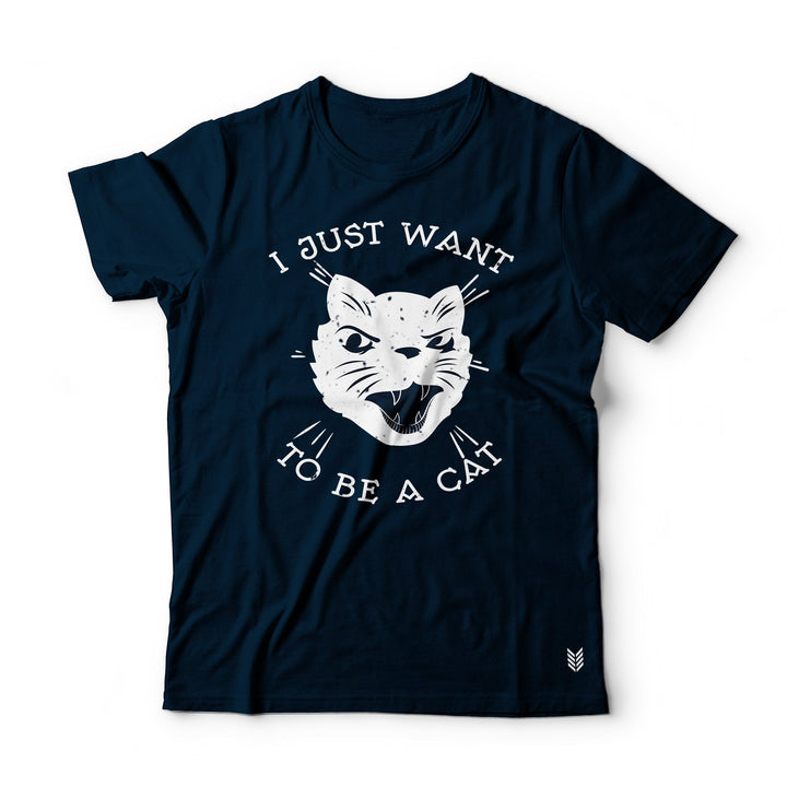 "Want To Be a Cat" Printed Half Sleeves Basic Crew Neck Unisex Tee