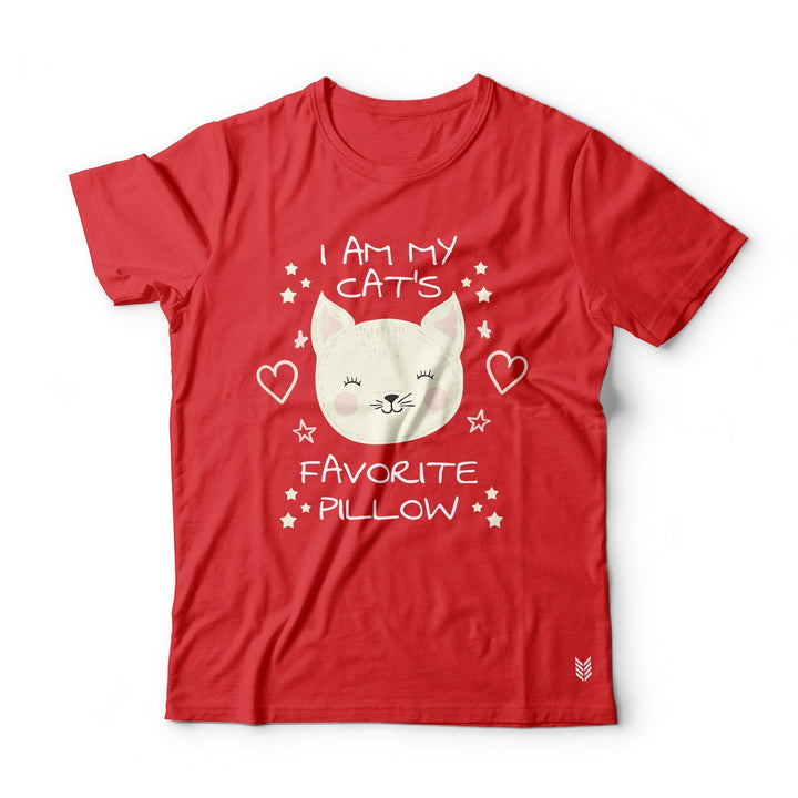 "Cat's Favourite Pillow" Printed Half Sleeves Basic Crew Neck Unisex Tee