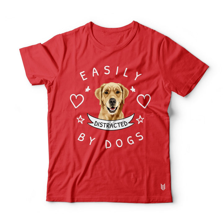 "Distracted by Dogs" Printed Half Sleeves Basic Crew Neck Unisex Tee
