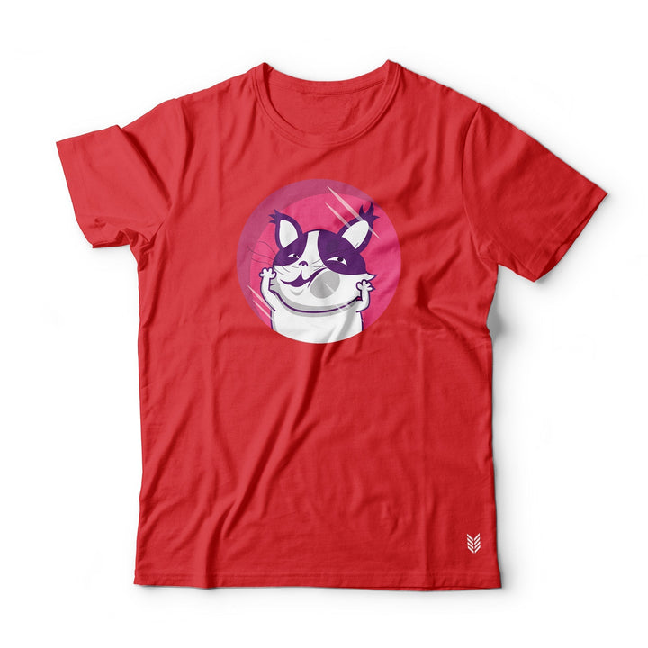 "Funny Cat Face" Printed Half Sleeves Basic Crew Neck Unisex Tee