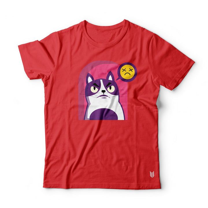 "Funny Cat Face Too" Printed Half Sleeves Basic Crew Neck Unisex Tee