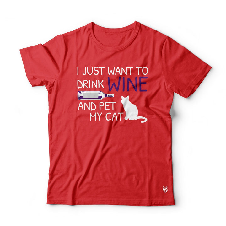 "Just Want To Pet My Cat" Printed Half Sleeves Basic Crew Neck Unisex Tee