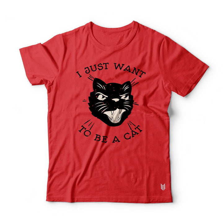 "Want To Be a Cat" Printed Half Sleeves Basic Crew Neck Unisex Tee