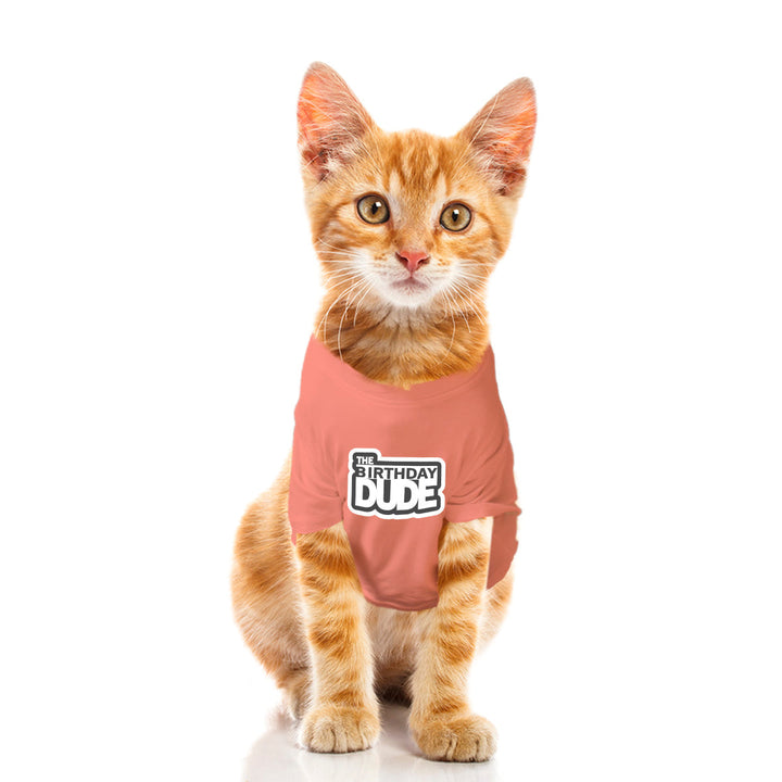 Ruse Basic Crew Neck "The Birthday Dude" Printed Half Sleeves Cat Tee