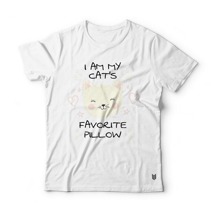"Cat's Favourite Pillow" Printed Half Sleeves Basic Crew Neck Unisex Tee