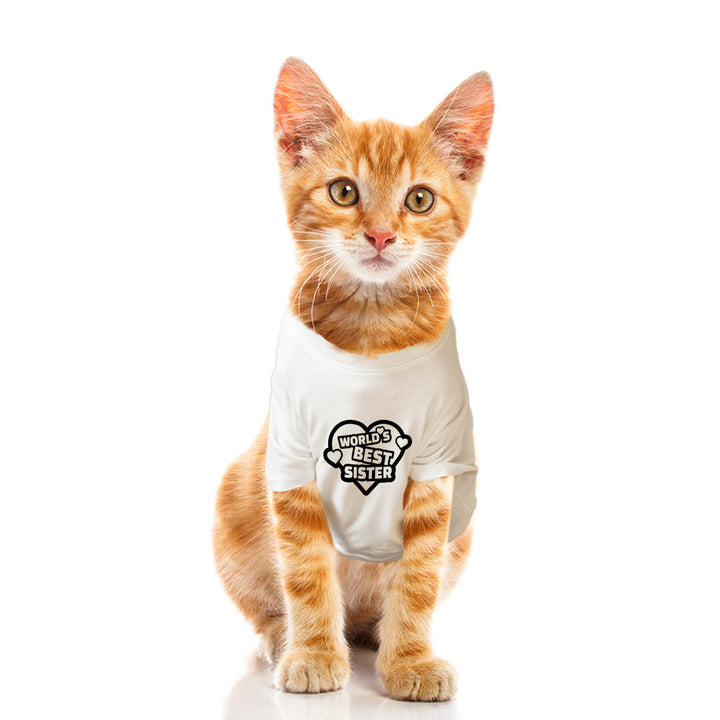 Ruse Basic Crew Neck "World's Best Sister" Printed Half Sleeves Cat Tee