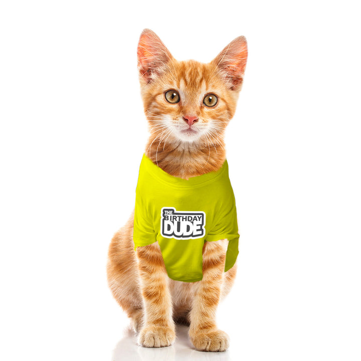 Ruse Basic Crew Neck "The Birthday Dude" Printed Half Sleeves Cat Tee