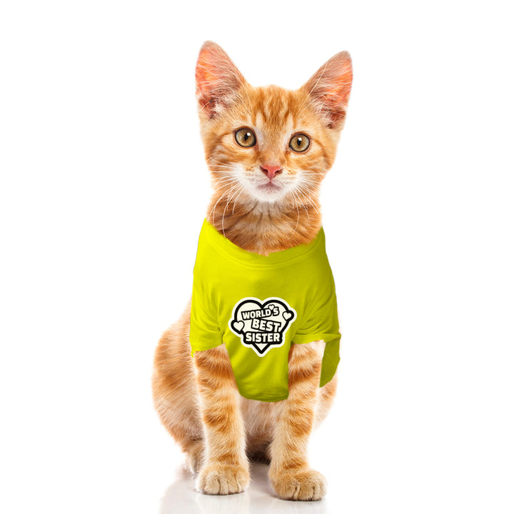 Ruse Basic Crew Neck "World's Best Sister" Printed Half Sleeves Cat Tee