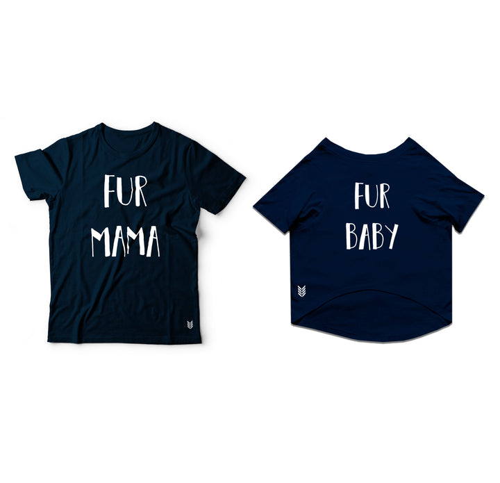 Ruse Summer Twinning Basic Crew Neck "Fur Baby and Mama" Printed Half Sleeves Dog and Unisex Pet Parent Tees Set