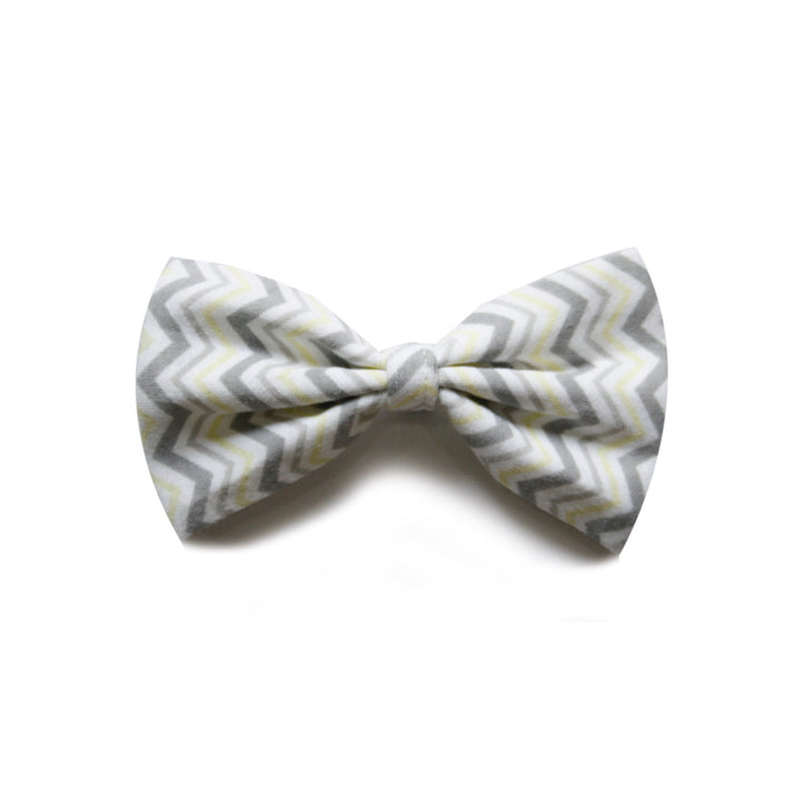 "Yellow Grey Chevron Printed" Upcycled Cat Bow Tie